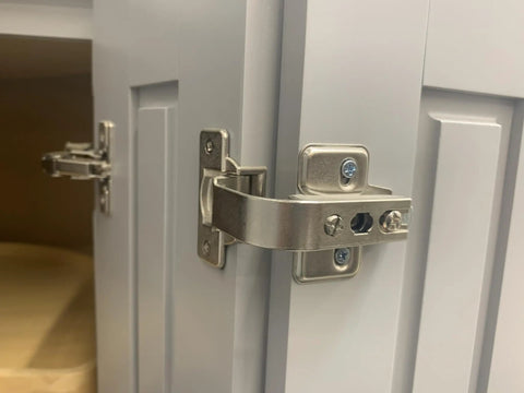 90 Degree Lazy Susan Pie Cut Cabinet Hinge 2 Pack for corner bifold doors, installed on white cabinet, showing smooth operation