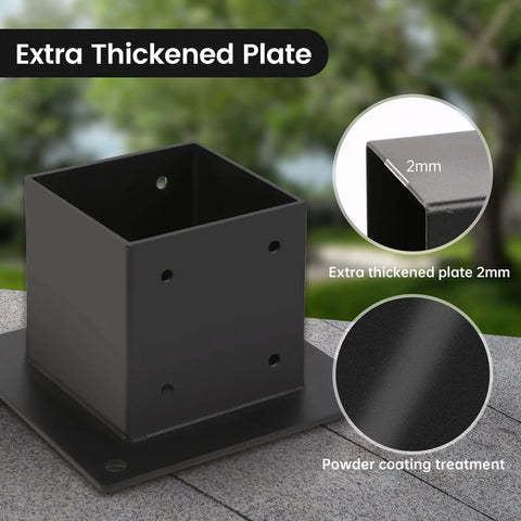 Heavy Duty 4x4 Post Base Kit With 8 Brackets Inner 3.5 By 3.5 Inches Thick Steel Fence Anchor Base Black Powder Coat Great For Decks Porches Pergolas Railing Posts On Wood Or Concrete showing extra thickened plate