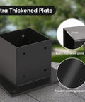4x4 Post Base Brackets Set of 4 for Deck Fence Pergola Porch Posts, featuring thick 2mm steel plates with black powder coating.