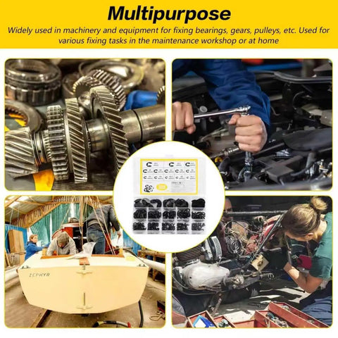 500 Piece Circlips Assortment Kit For DIY And Auto Projects Featuring E Clips And C Clips External Retaining Rings Snap Opening Rings M1.2 To M15 Heavy Duty Carbon Steel Durable Retaining Ring Set, for gears and engines