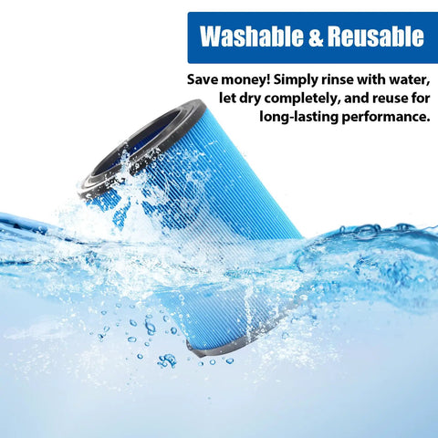 2 Pack 3 Layer VF5000 Replacement Filter submerged in water, showing washable and reusable features for wet dry vacuums.