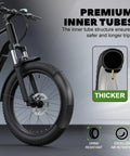 Fat Bike Tube 20X4.0 With Schrader Valve Butyl Rubber Inner Tube For Electric Bikes, close-up on e-bike wheel and tube