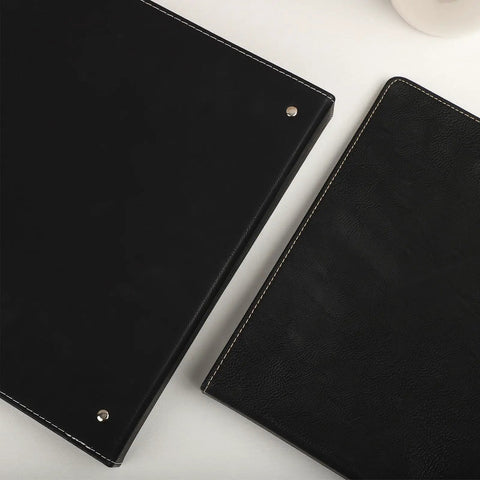 Top Tier 24 Pack Chicago Screws Featuring Phillips Heads Rust Resistant 304 Stainless Steel Binding Rivets on black leather photo albums.