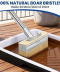 Heavy Hitter Deck Stain Brush Set With Super Long 59 Inch Pole Handle For Quick Wood Fence And Wall Coverage Comes With Detail Brush For Railing Crevices Save Your Back Today with natural boar bristles in paint tray.