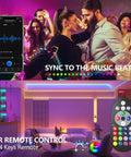 Image showing 65 Foot Color Changing LED Light Strip With Remote And App Control For Bedroom Party Setup Dope RGB Lighting With 24V Power Supply Indoor Mood Lighting For Home Decor And Music Sync; features music syncing and remote control.