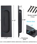 4.72 Inch Matte Black Recessed Finger Flush Cabinet Pulls By Malimali, dimensions labeled, side view, screws included