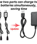 7.4V LiPo Battery Charger 2 in 1 USB Cable For RC Cars 2S Batteries XH3P Plug, dual ports for simultaneous charging