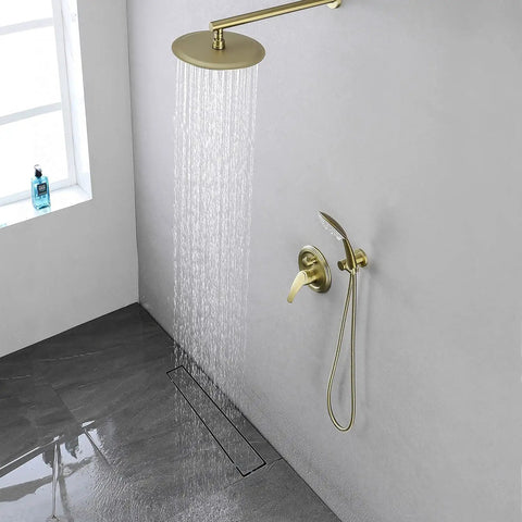 Modern bathroom with water flowing into a 36 Inch Matte Black Linear Shower Drain With Reversible Flat And Tile Insert Cover For Easy Install No Fuss Stainless Steel Rectangle Shower Floor Drain With Hair Catcher And Adjustable Feet on the floor.