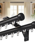 Heavy Duty Double Curtain Track System With Aluminum Brackets And Wall Mount, Silent Glide Rails For Room Divider In Living Room, Bedroom, Or Hospital, 2.2m Black close-up of wall-mounted double rail