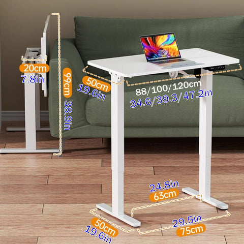White Adjustable Standing Desk With Flip Top Tiltable Workstation And Three Memory Height Settings For Home Office, 38.9in height