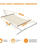 Caribbean Rope Hammock For Outdoors Extra Large 13 Ft Two Person Hand Woven Polyester XL Hammock With Spreader Bars shown on a stand