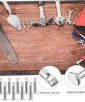 Flat Single Hole Clevis Pin Set, 20 Piece Stainless Steel Locating Pins for Heavy Duty Use with tools on wooden background