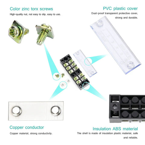 Dual Row Screw Terminal Blocks Set With Covers For Easy Wiring, 8 Sets Of 3 To 6 Positions, 600V 15A, parts and components