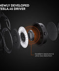Exploded view of DT 1990 Pro MKII Open-Back Wired Studio Headphones with newly developed TESLA.45 driver for audiophile-grade sound.