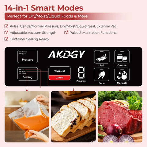 Control panel displaying 14 smart modes on the Heavy Duty Commercial Vacuum Sealer Machine With 14 Smart Sealing Modes Including Liquid Settings And Double Heat Seal Built Tough For Next Level Food Preservation.