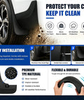 Close-up of Heavy Duty Car Mud Flaps For Tesla Cybertruck 2024, showcasing TPE material and easy installation steps.
