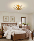 Crystal Chandelier Pendant Light With K9 Crystals, Vintage Gold Ceiling Fixture, 4 light showstopper pendant in a bedroom setting.