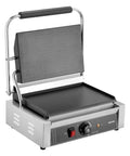 VEVOR Commercial Panini Grill 1800W Electric Sandwich Press with stainless steel body, non-stick enamel plates for burgers.