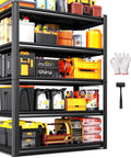 Heavy Duty Adjustable Garage Shelving Unit With 5 Tier Steel Racks No Fuss Quick Install Utility Shelves with tools and storage boxes