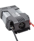 Rock Solid 1000W Car Power Inverter converting 12V to 110V AC, showing durable gray body and connecting wires.