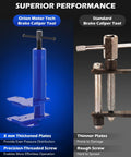 Front view of Orion Motor Tech Caliper Piston Compressor Tool with blue body, T-handle, and mounting plates