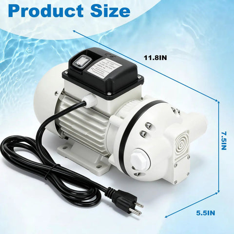 Heavy Duty Def Transfer Pump 110V Electric Fluid Pump 400W dimensions 11.8in x 7.5in x 5.5in with power cord.