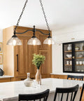 Elegant 3-Light Kitchen Island Pendant Light Fixture With Clear Glass Shades Rustic Black Farmhouse Chandelier Height Adjustable Ceiling Hanging Light