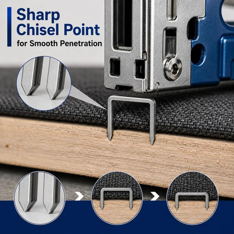Premium Pro Grade 22 Gauge 71 Series Upholstery Staples Built Damn Tough With Galvanized Carbon Steel for smooth fabric penetration.