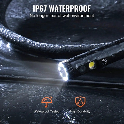 Dual Lens Endoscope Camera With Light For Auto And Plumbing, 4.3 Inch IPS Screen, 1080P HD Inspection Camera, 8 Plus 1 LED Lights With 3 Brightness Levels, 4X Zoom, IP67 Waterproof Snake Cam, 16.4 Ft Cable, 32GB Card Included, waterproof probe with LED light in wet pipe