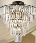 Five Tier Black Crystal Chandelier Modern Glam Semi Flush Ceiling Light Fixture for living room, dining room, bedroom, hallway.