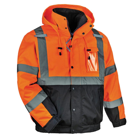 Hi Vis Reflective Winter Bomber Jacket With Zip Out Fleece Liner ANSI Compliant Windproof And Water Resistant 300D Ripstop Shell