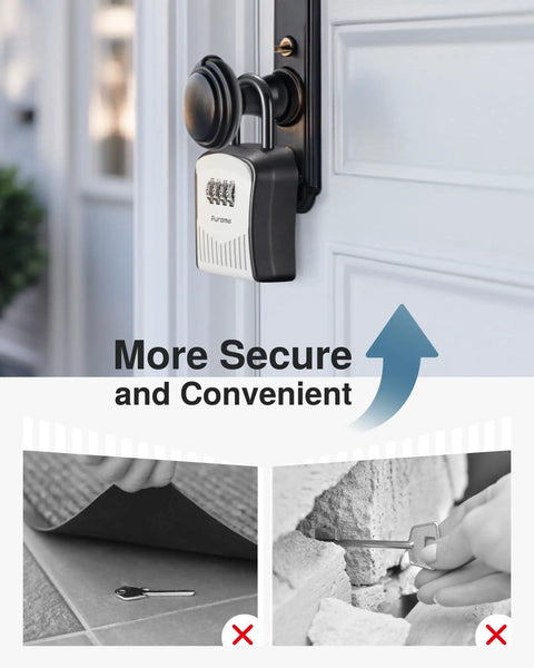 4-Digit Resettable Key Lock Box on door handle, wall mounted key safe for home, apartment, office, secure portable lockbox, gray.