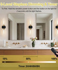 Battery Operated Wall Sconces Set of Two, Black and Gold Wall Light fixtures with Wireless Remote Control in modern bathroom.