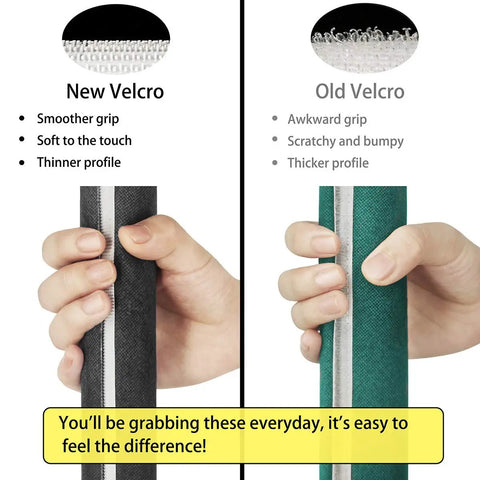 Comparison of new and old Velcro on Refrigerator Door Handle Covers No Fuss Set Of 6 Fits Most Fridges And Microwave Handles.