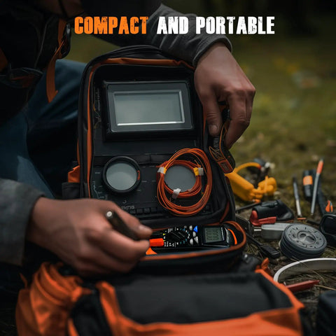 Digital Multimeter With Auto Ranging TRMS 6000 Counts in compact case outdoors with tools