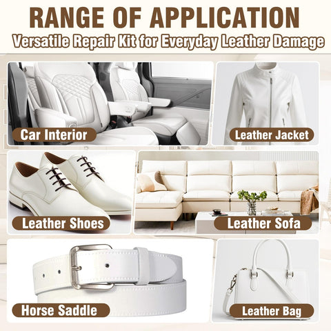 Range of applications for Leather And Vinyl Repair Kit For Furniture And Car Interiors Fix Scratches Tears Holes And Peeling