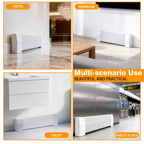 Effortless 5 Ft Baseboard Heater Cover Kit with galvanized steel, white finish, easy slip-on design for multiple indoor spaces.