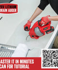 Person using Cordless 25Ft Drain Auger Electric Snake Hair Clog Buster with Replaceable Shaft in bathtub