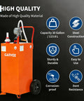 Orange 35 Gallon Fuel Caddy With Pump For Cars, Lawn Mowers, ATVs And Boats, Gasoline Diesel Storage Tank On Wheels