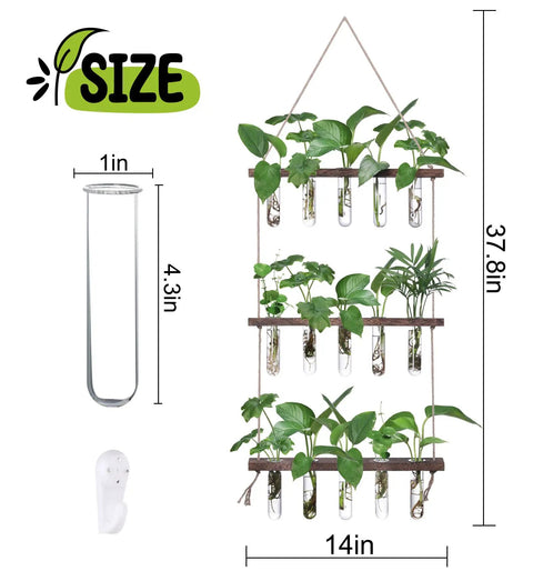 Your Go To Wall Hanging Propagation Station With Wooden Stand, Five Glass Test Tubes And Three Tier Planters, 37.8 inch tall