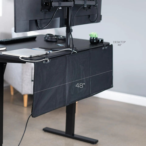Clamp On 48 Inch Desk Skirt With Dual Top Cable Slots For Hidden Cable Management And A Cleaner Private Workspace