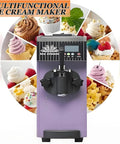 Badass One Flavor Soft Serve Ice Cream Maker For Commercial And Home Use Drops A Crisp Four To Five Kilograms On Low Sweat Lcd Control Snap Countertop Design Sweet Spot For Food Trucks Cafes Or Weekend Backyard Hangouts Orange Colorway. Front view of multifunctional ice cream maker in purple with LCD controls.