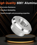 Heavy Duty 1/8 Inch NPT Female Weld On Bung Fitting Aluminum Fuel Tank Valve Connector With TIG Welding Wire Rock Solid For Custom Drum And Pipeline Builds detailed view of 6061 aluminum alloy bungs.