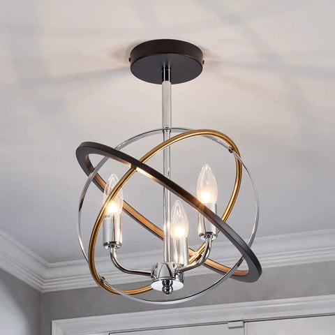 Three Light Farmhouse Dope Vintage Chandelier With Industrial Chrome Matte Finish E12 Base Semi Flush Mount Ceiling Light