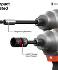 KNECT adapters and magnetizing bit holder from Pass-Through Impact Socket Set 33-Piece SAE And Metric With 7 SAE And 8 Metric Pass-Through Sockets.