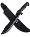 16 Inch Heavy Duty Machete with Saw and Sheath, Tough Fixed Blade Tool with Razor Sharp Edge, Non-slip Handle, Black Sheath