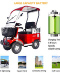 Heavy Duty Electric Golf Cart Passenger Cruiser Features Massive Storage Trunk And Slick 800W Motor Pushing 18MPH Over 50 Miles Per Charge For No Sweat Riding Anywhere side view with basket and seat.