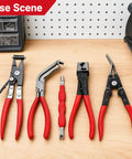 Hot Deals On This 5-In-1 Hose Clamp Pliers Kit, The Ultimate Auto Repair Tool For Tightening And Removing Clamps With Ease. Durable Metal Build Ensures Long Life While You Tackle Any Vehicle Maintenance Job Or DIY Fixin Like A Pro Mechanic In No Time At. 5 metal hose clamp pliers set on wooden workbench
