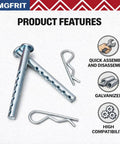 Beefy 7-Hole Clevis Pin With R Clip One Quarter By Two And One Half Inch Heavy Duty Pack Of Four For Trailer Hitch And Mechanical Linkage Secure Quick Install Built For Heavy Duty Use In Trailers, galvanized steel pin and R clips