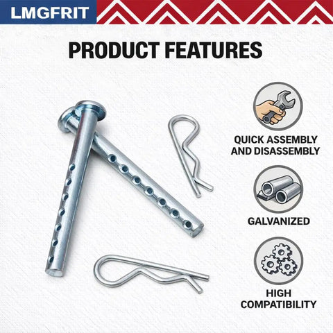 Beefy 7-Hole Clevis Pin With R Clip One Quarter By Two And One Half Inch Heavy Duty Pack Of Four For Trailer Hitch And Mechanical Linkage Secure Quick Install Built For Heavy Duty Use In Trailers, galvanized steel pin and R clips
